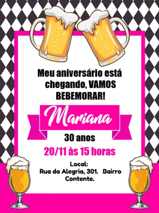 Convite Churrasco Boteco Rosa Chopp