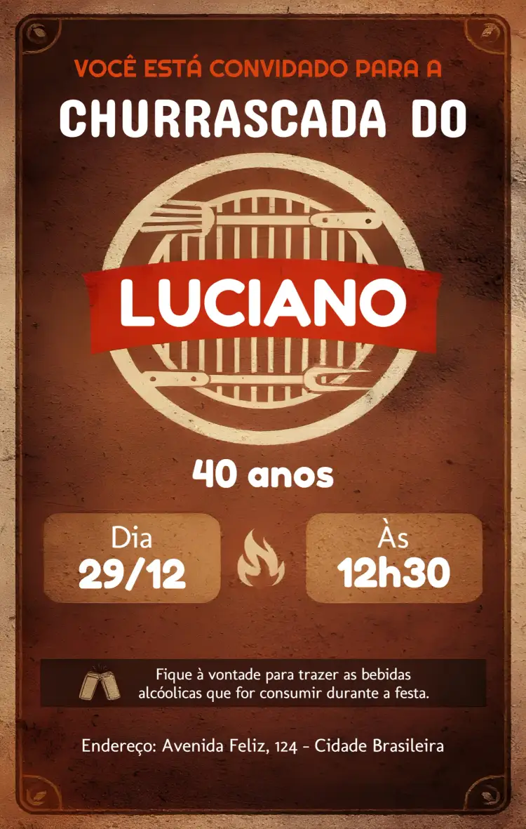 Convite Churrasco Cerveja – tema Aniversário colorido, descontraído, moderno, rustico, estilo boho, tropical