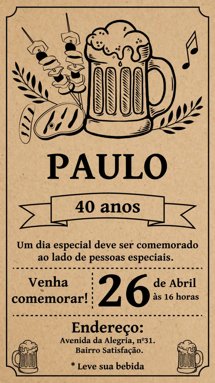 Convite Churrasco Chalkboard Adulto – tema Aniversário chalkboard, craft, rustico, moderno, descontraído
