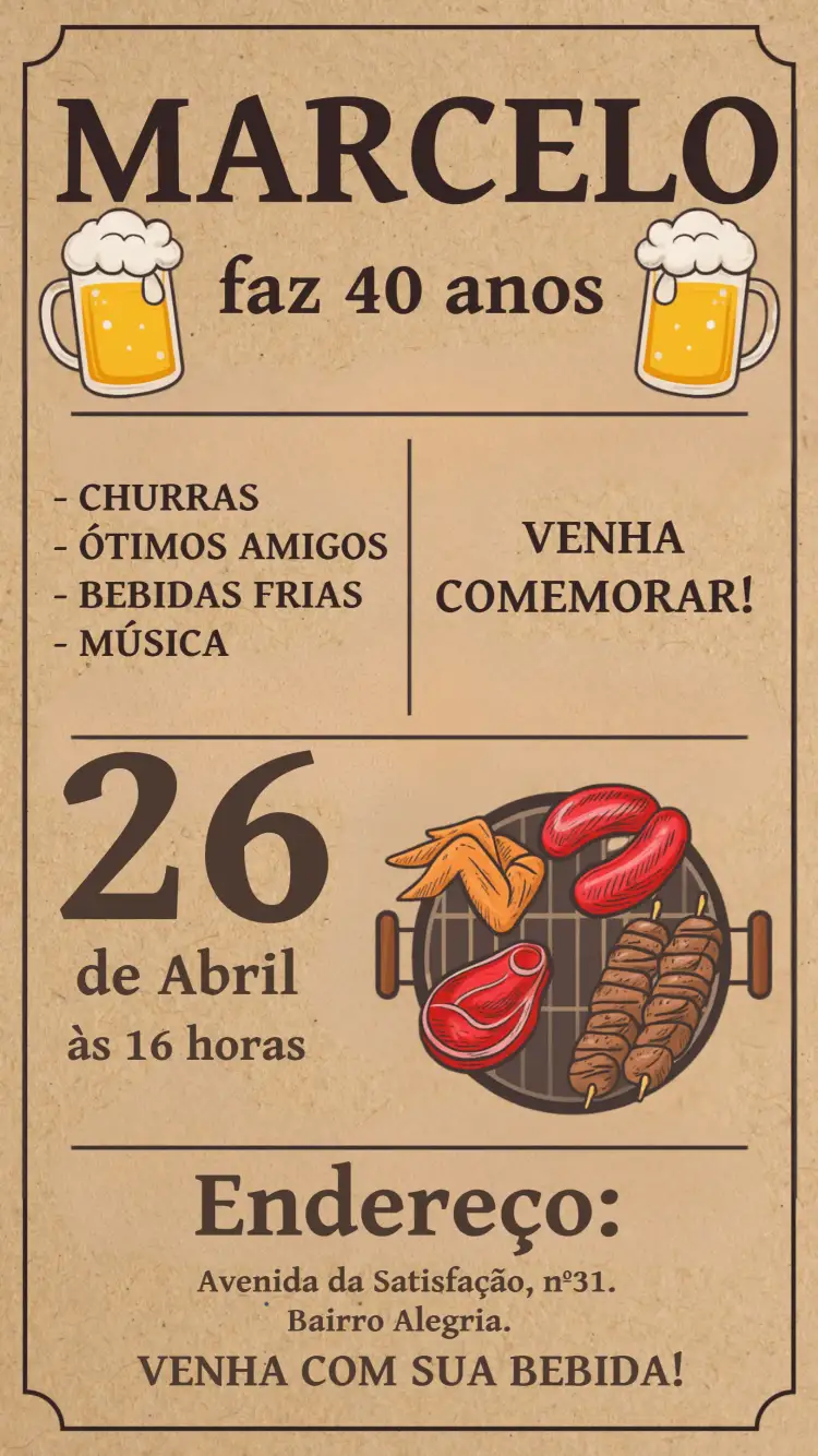 Convite Churrasco Chalkboard Cerveja – tema Aniversário chalkboard, rustico, moderno, minimalista, craft