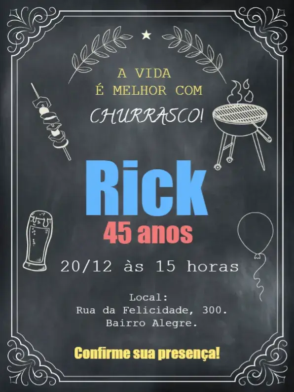 Convite Churrasco Chalkboard Churrasqueira