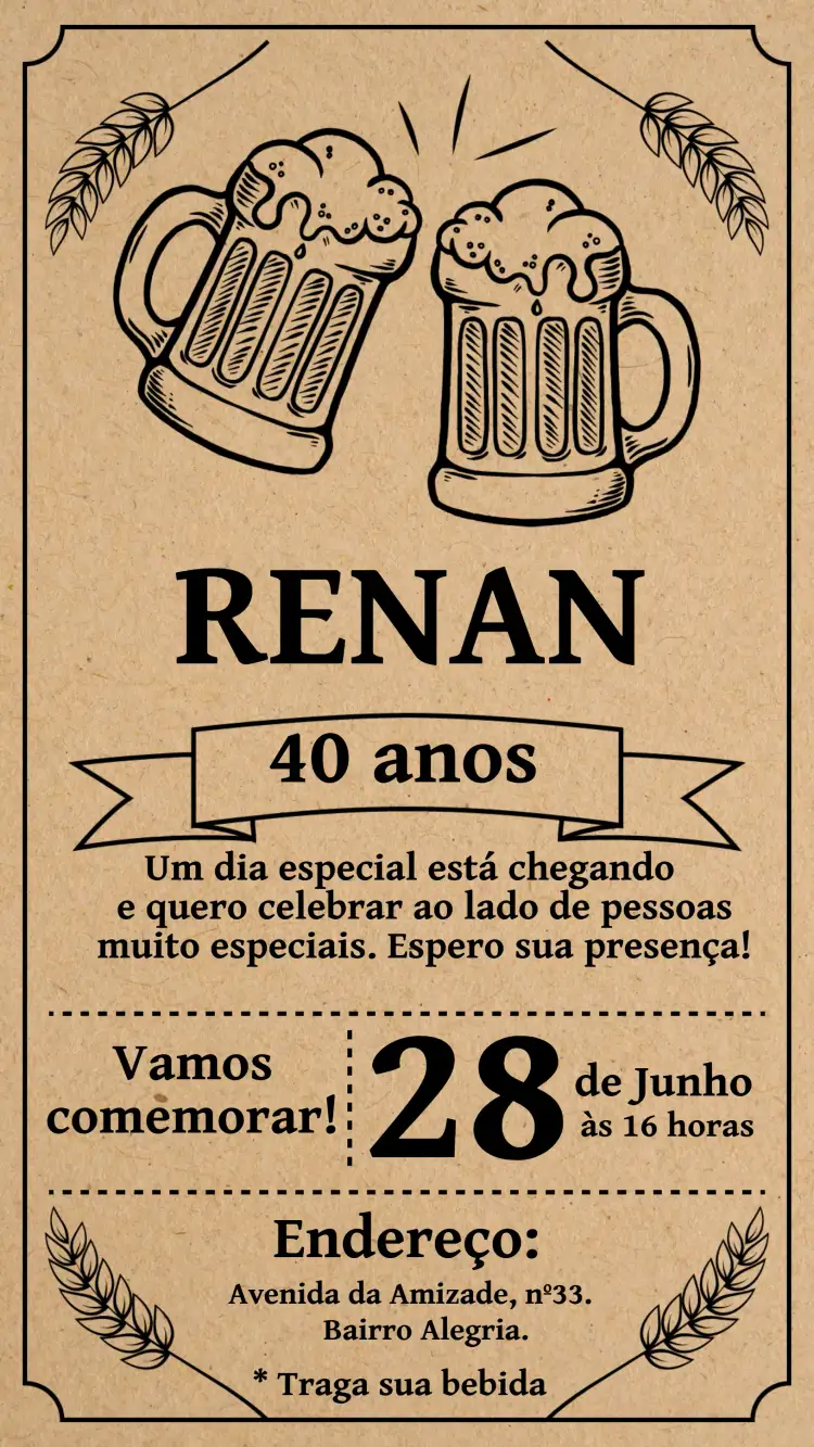 Convite Churrasco Chalkboard Festa – tema Aniversário chalkboard, rústico, moderno, marrom e preto, craft, descontraído
