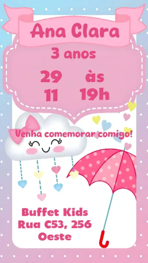 Convite Chuva de Amor – tema Aniversário Infantil colorido, lúdico, divertido, suave, natural, infantil