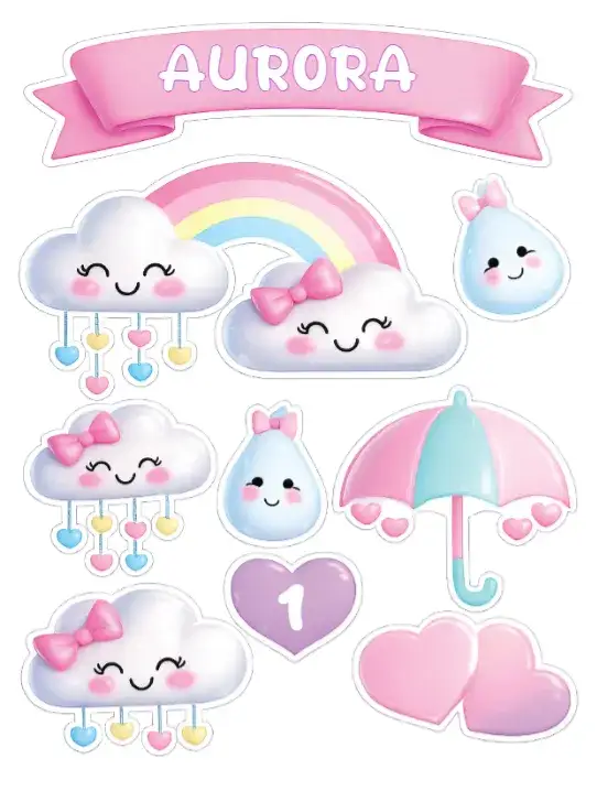 Convite Chuva de Amor – tema Topo de bolo cores suaves, lúdico, elementos gráficos de amor, estilo alegre, design infantil
