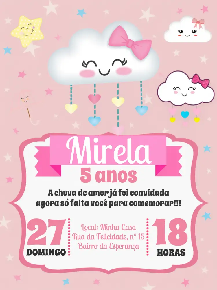 Convite Chuva De Amor Branco – tema Chá de Panela romântico, delicado, minimalista, lúdico, moderno, elegante