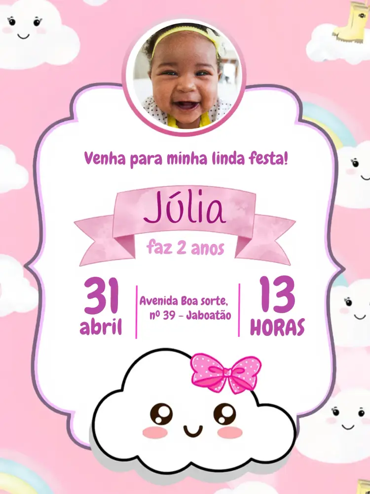 Convite Chuva De Amor Com Foto Rosa