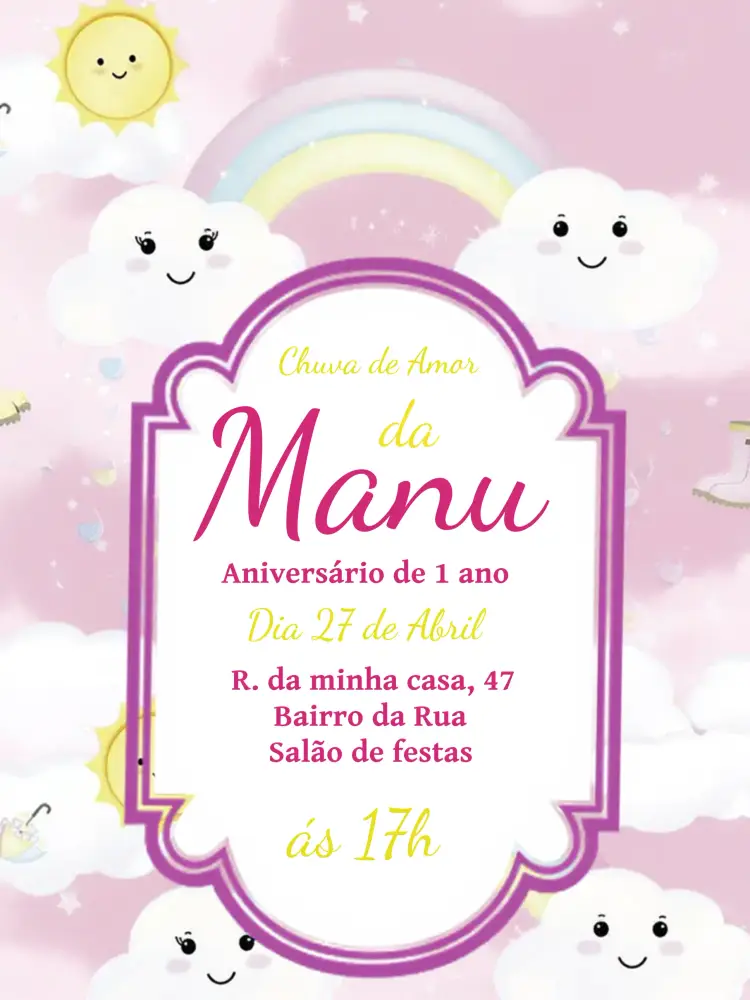Convite Chuva De Amor Rosa