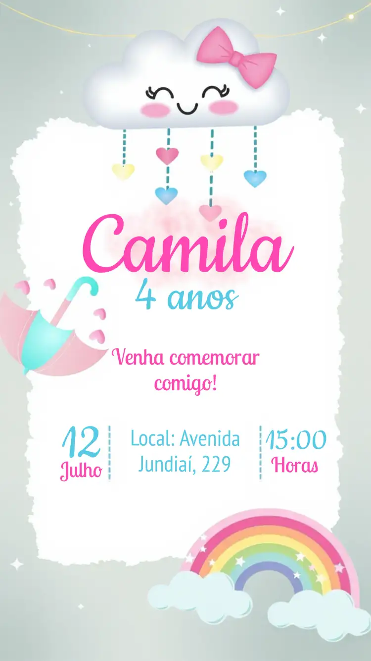 Convite Chuva De Amor Rosa – tema Mais pesquisados delicado, floral, moderno, suave, infantil, aéreo