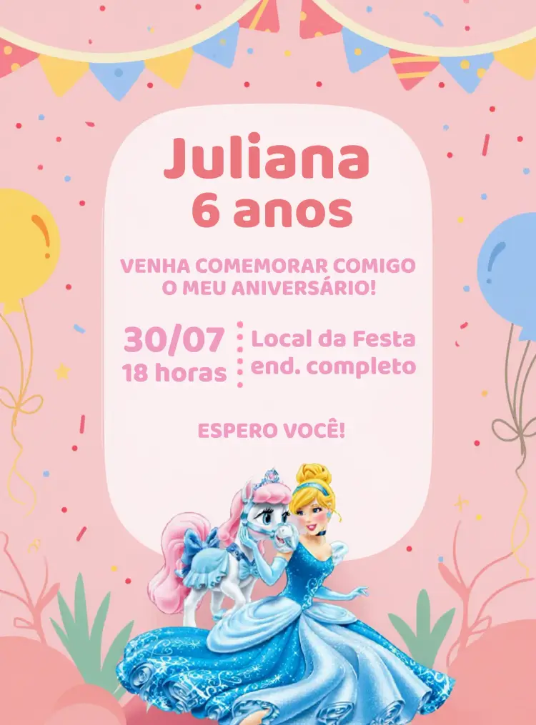 Convite Cinderela E Poney Menina