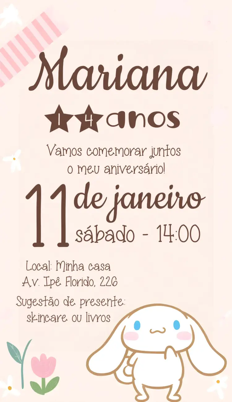 Convite Cinnamonroll Hello Kitty Infantil