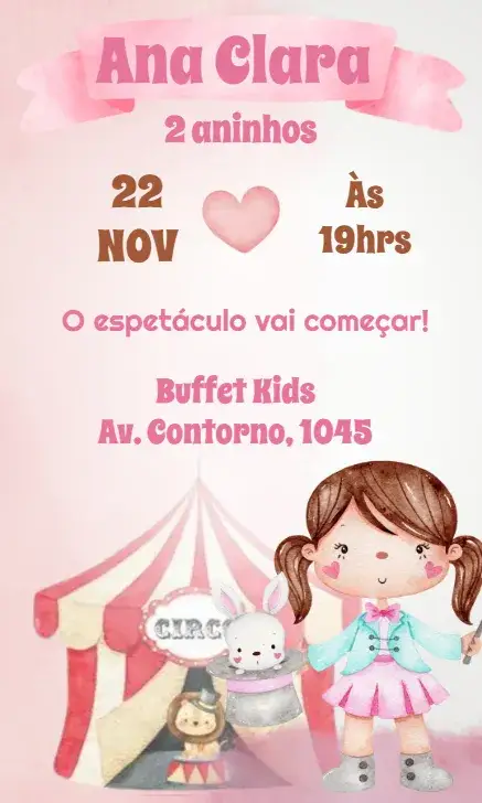 Invitación Circo Aquarela – tema Cumpleaños Infantil acuarela, circense, colorido, divertido, lúdico, fantasía