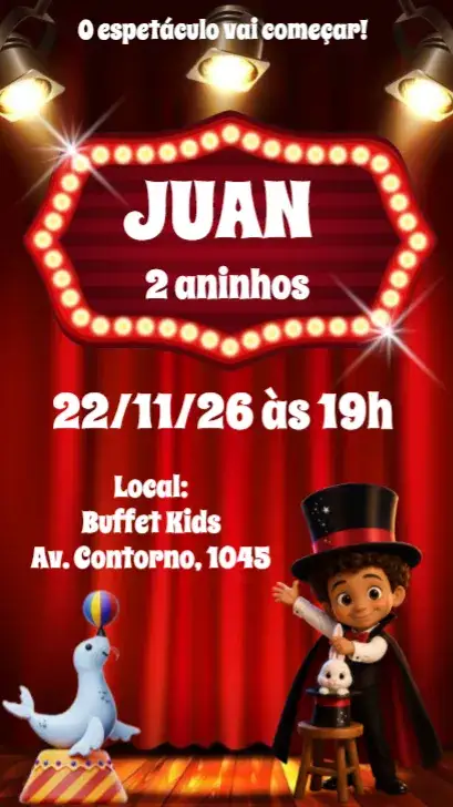 Convite Circo Menino – tema Aniversário Infantil colorido, divertido, lúdico, temático, animado