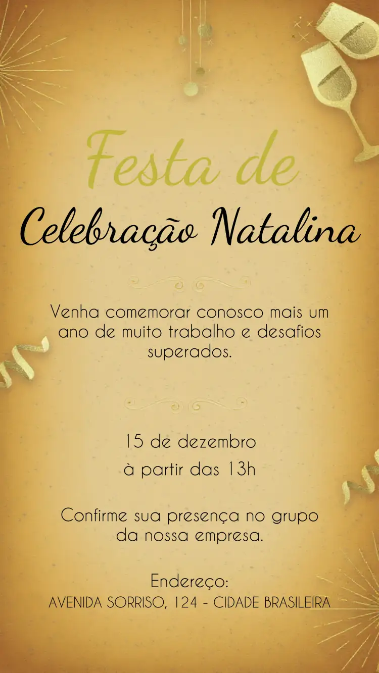 Convite Cnfraternização De Natal Empresas Festa – tema Datas Comemorativas dourado, branco, moderno, elegante, sazonal