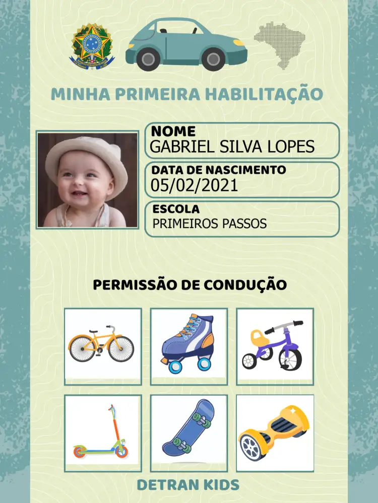 Convite Cnh Infantil Com Foto Escola – tema Aniversário Infantil colorido, lúdico, educativo, moderno, divertido