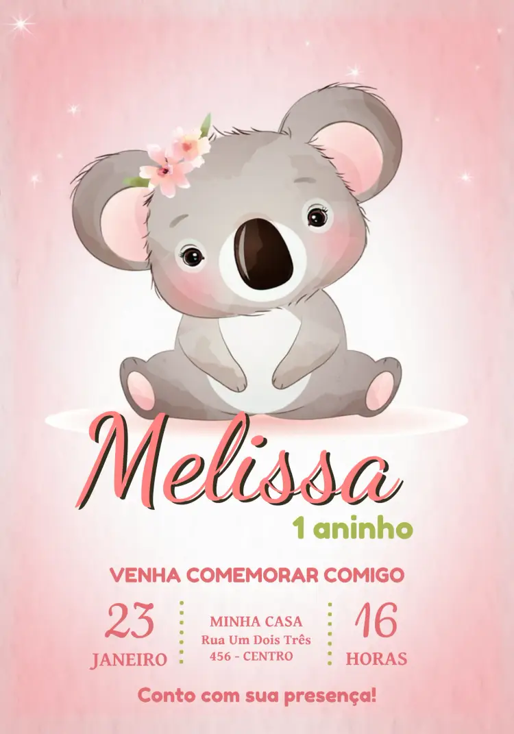 Convite Coala Feminino
