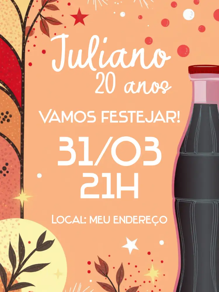 Convite Coca Cola Adulto – tema Aniversário vermelho, branco, moderno, divertido, temático, jovem