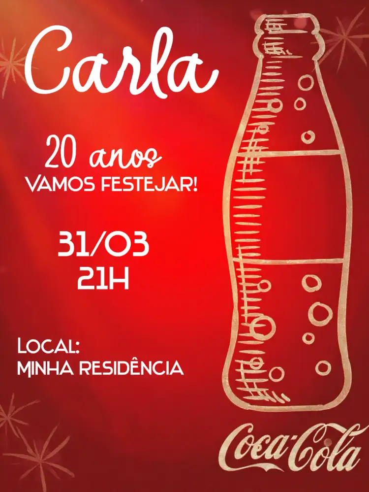 Convite Coca Cola Refrigerante – tema Aniversário vermelho, branco, moderno, divertido, temático