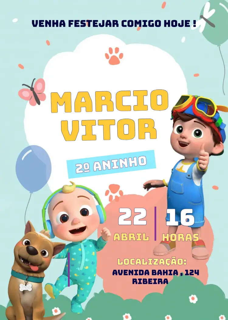 Convite Cocomelon Colorido Infantil