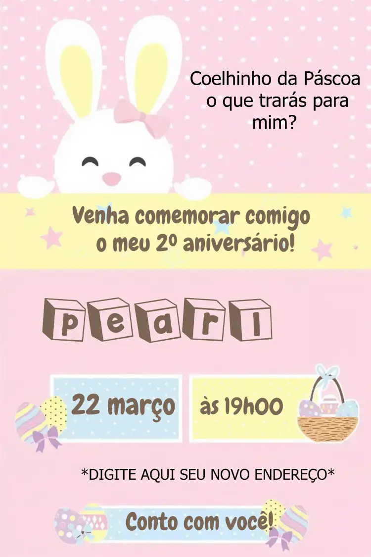 Convite Coelhinho Páscoa Coelho – tema Datas Comemorativas colorido, infantil, vibrante, divertido, alegre