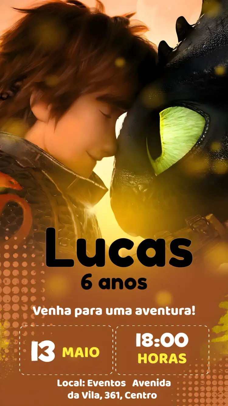 Convite Como Treinar Seu Dragão Banguela – tema Mais pesquisados laranja, temática de dragão, divertido, colorido, infantil, aventura
