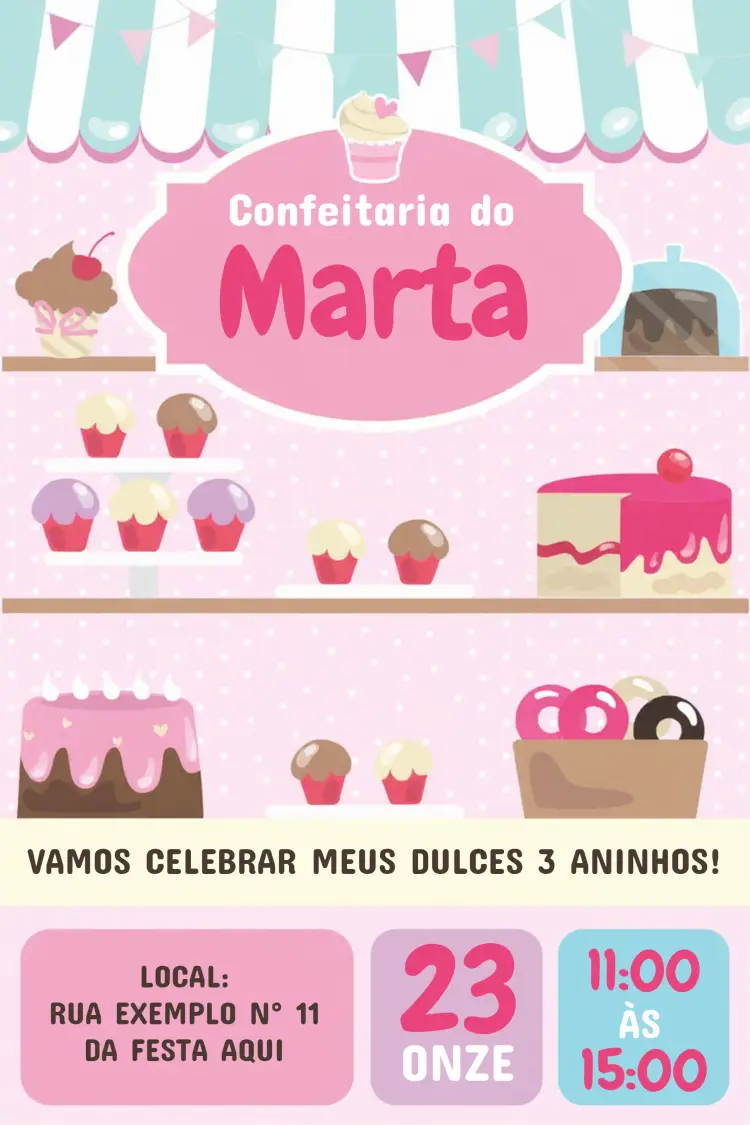 Convite Confeitaria - Cupcakes