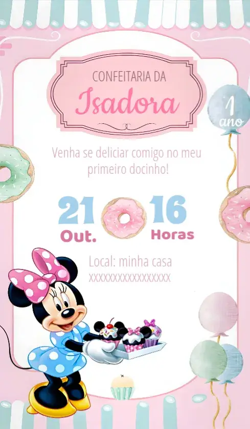 Convite Confeitaria Da Minnie Mouse Aquarela