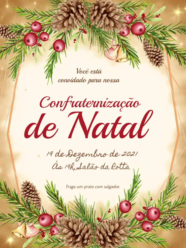 Convite Confraternização De Natal Verde – tema Datas Comemorativas verde, marrom, nude, natureza, festivo, rústico