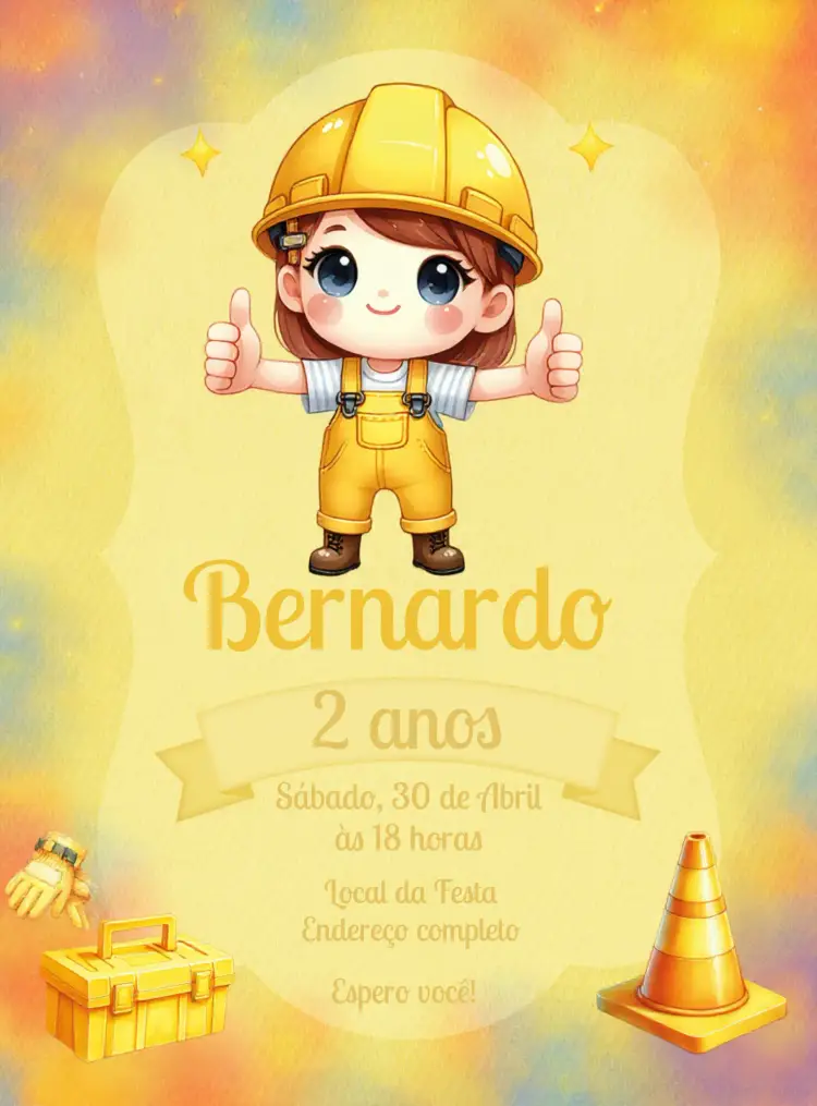Convite Construção Amarelo