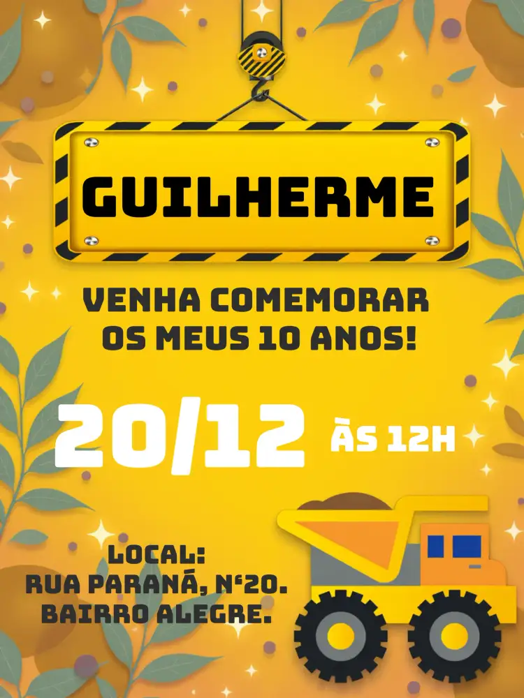 Convite Construção Branco – tema Chá Rifa construção, moderno, industrial, cores neutras, divertido