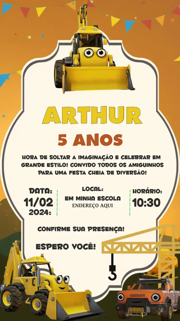 Convite Construção Trator