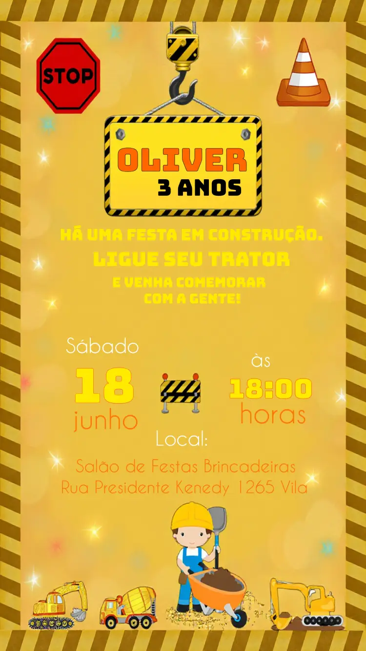 Convite Construção Trator