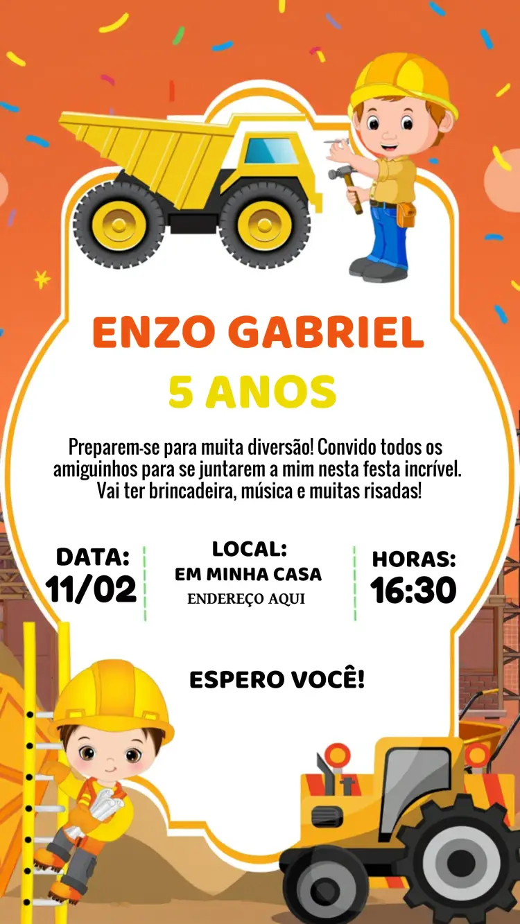 Convite Construção Trator