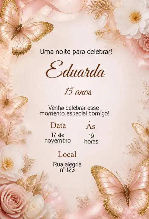 Convite Convite 15 anos – tema 15 anos moderno, floral, elegante, colorido, luxuoso