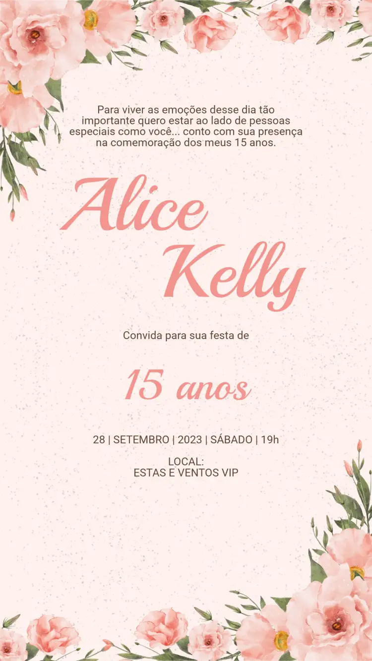 Convite Convite 15 Anos Floral – tema 15 anos floral, elegante, colorido, moderno, feminino, romântico