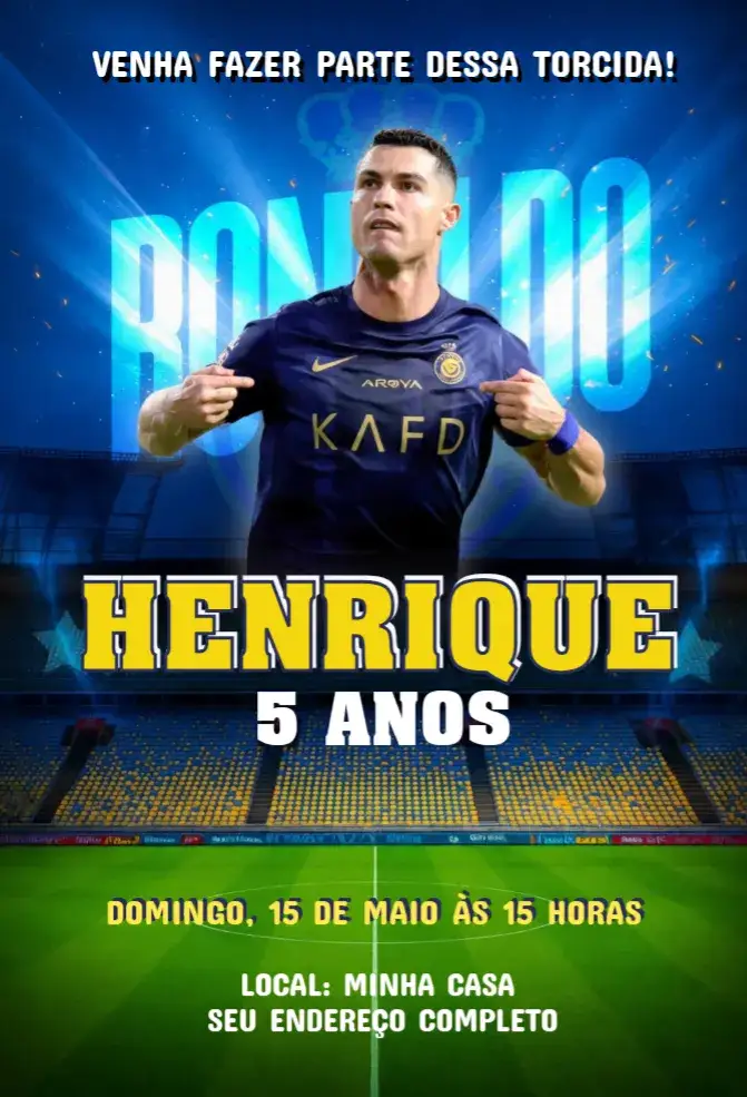 Convite Convite Al Nassr Cristiano Ronaldo – tema Aniversário futebol, esporte
