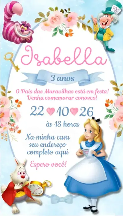 Invitación Invitación Alicia en el País de las Maravillas editable y personalizable