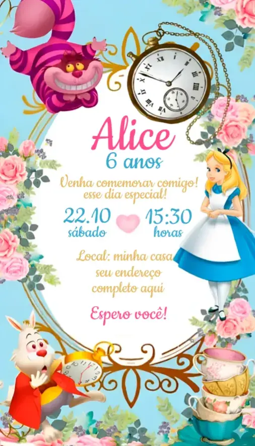 Convite Alice no País das Maravilhas