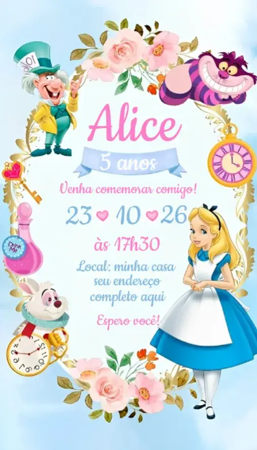 Convite Alice no País das Maravilhas