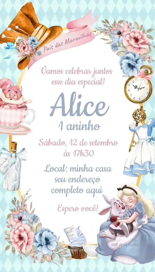 Convite Alice no País das Maravilhas