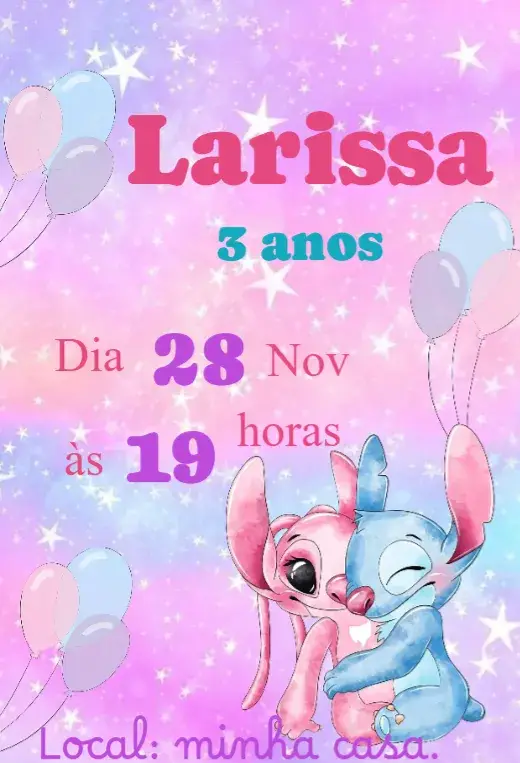 Convite Angel e Stitch