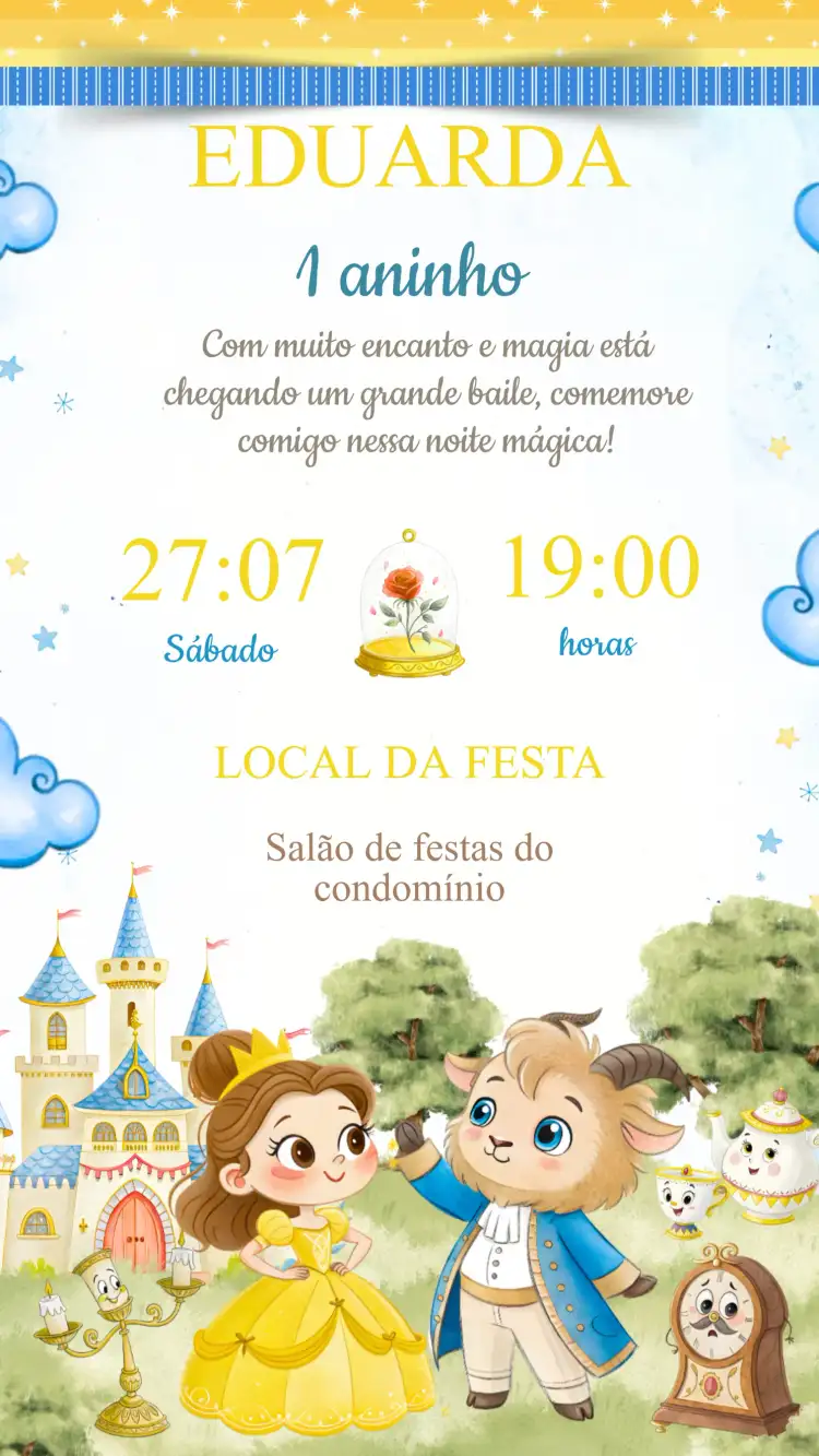 Convite Aniversário A Bela e a Fera