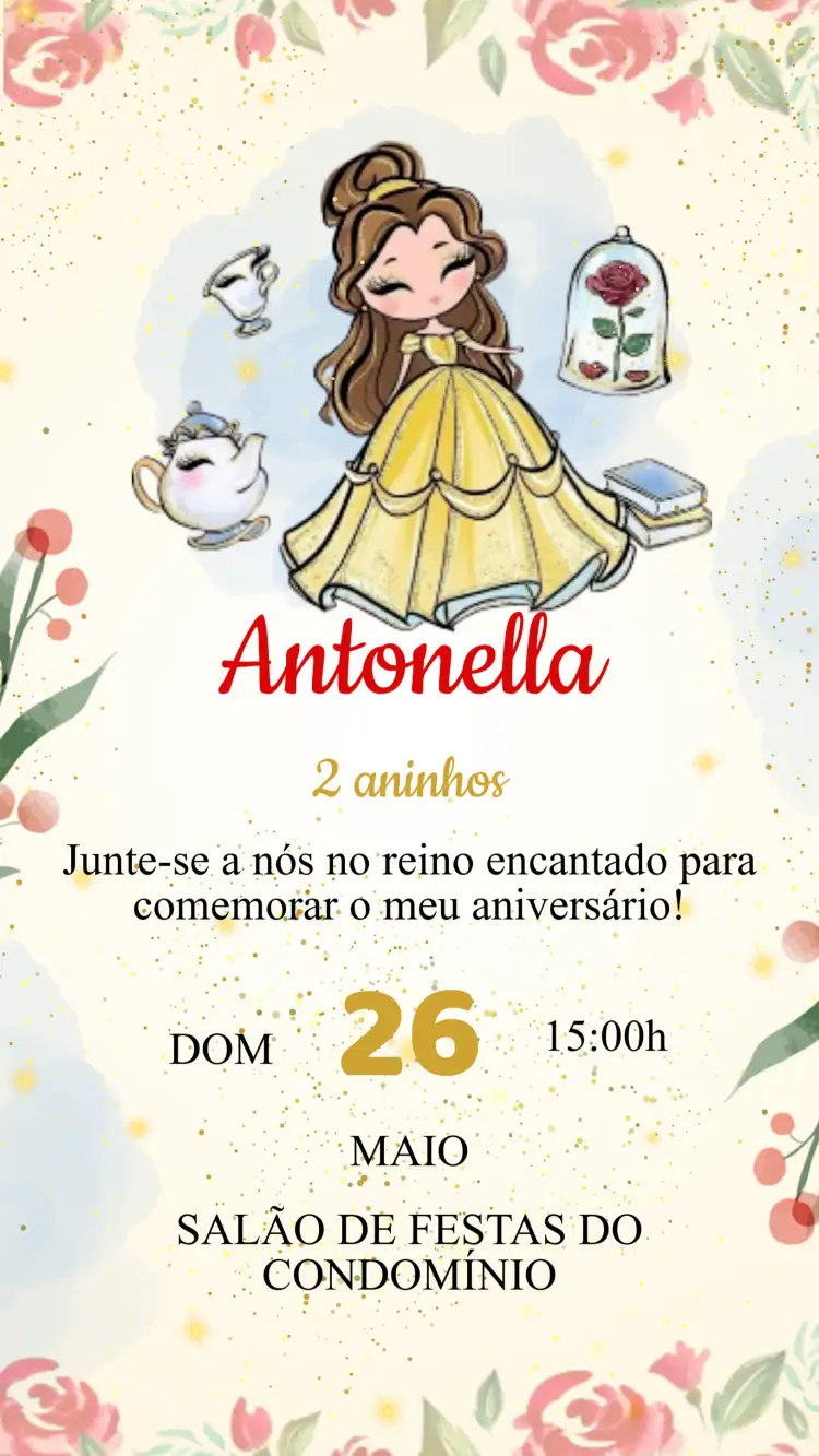 Convite Aniversário A Bela e a Fera