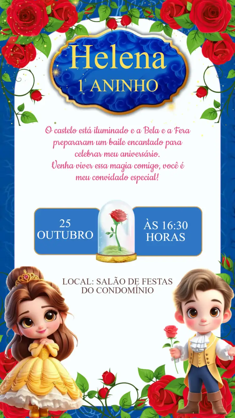 Convite Aniversário A Bela e a Fera Baby