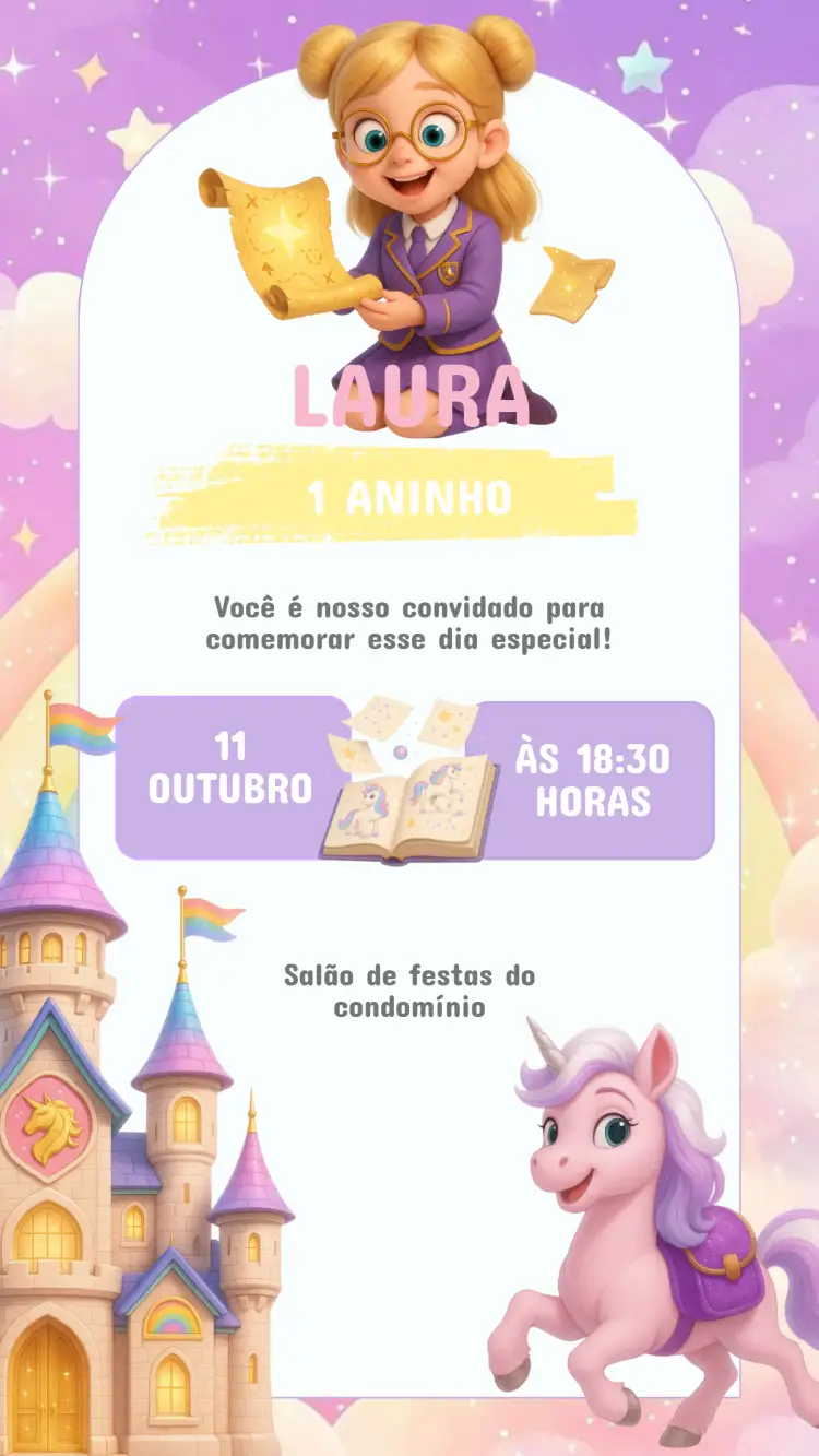 Convite Aniversário Academia Unicórnio