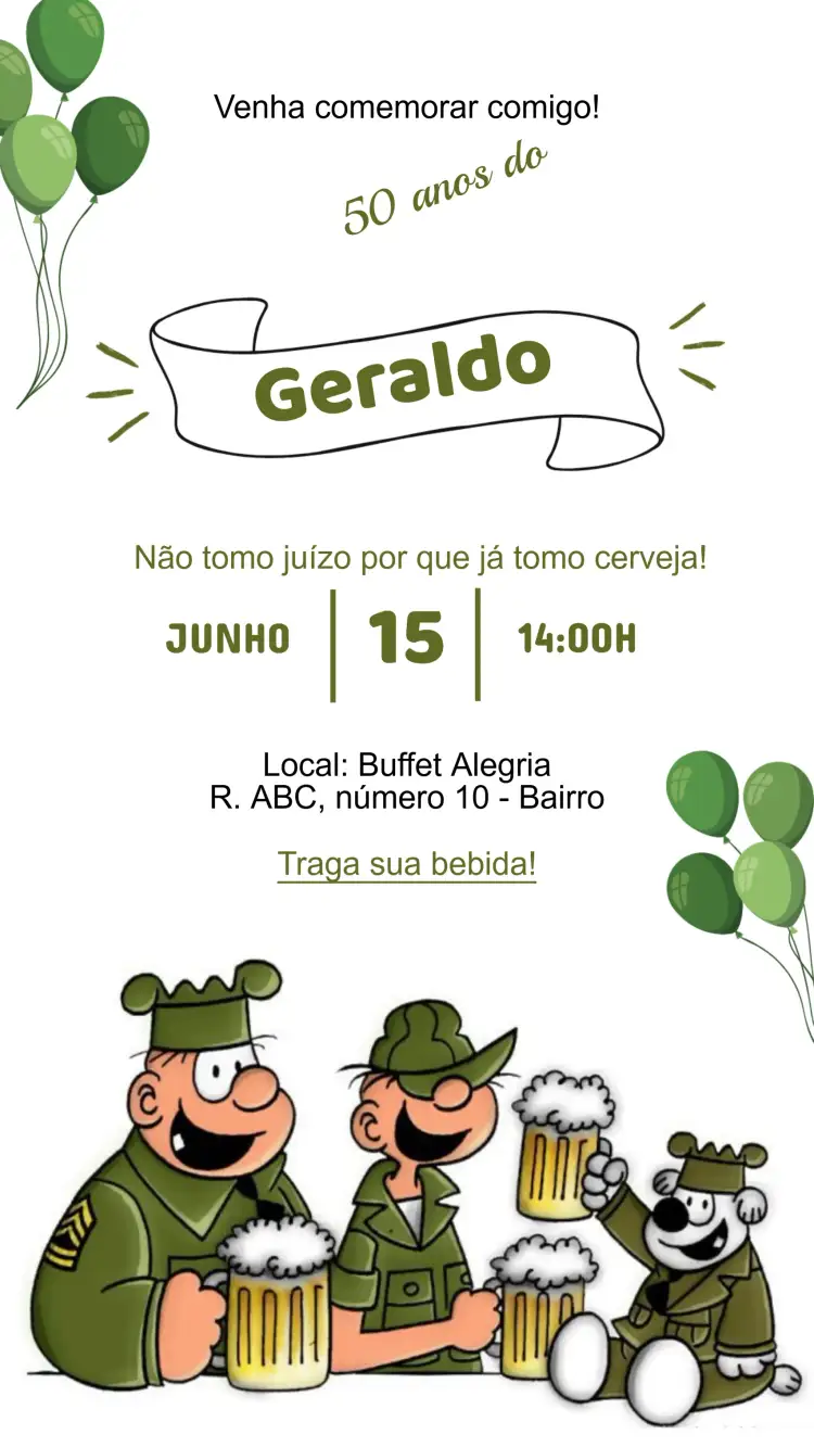 Convite Convite Aniversário Adulto – tema Aniversário moderno, elegante, colorido, minimalista, vintage