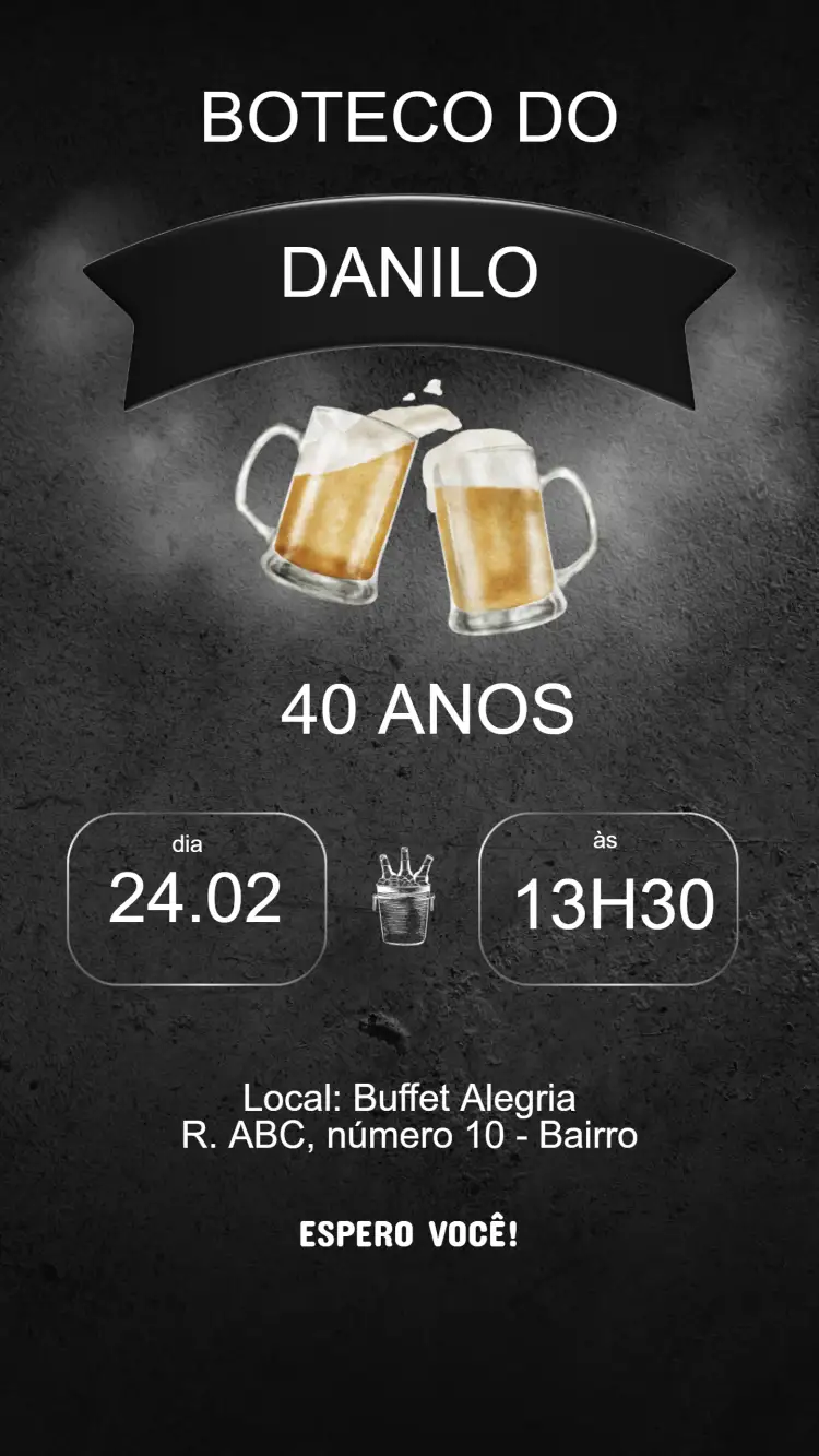 Convite Convite Aniversário Adulto Boteco – tema Aniversário boteco, descontraído, colorido, vintage, alegre