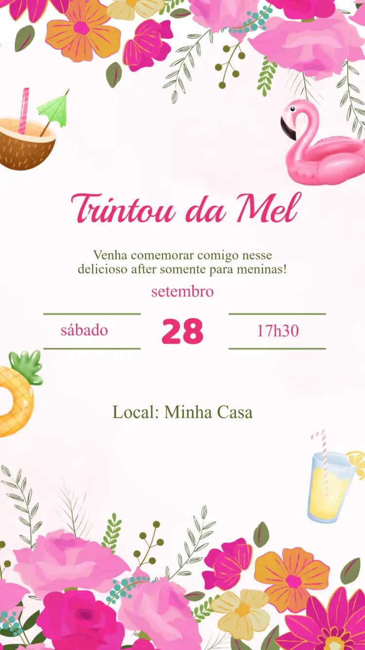 Convite Convite Aniversário Adulto Pool Party – tema Aniversário colorido, tropical, moderno, descontraído, verão, vibrante