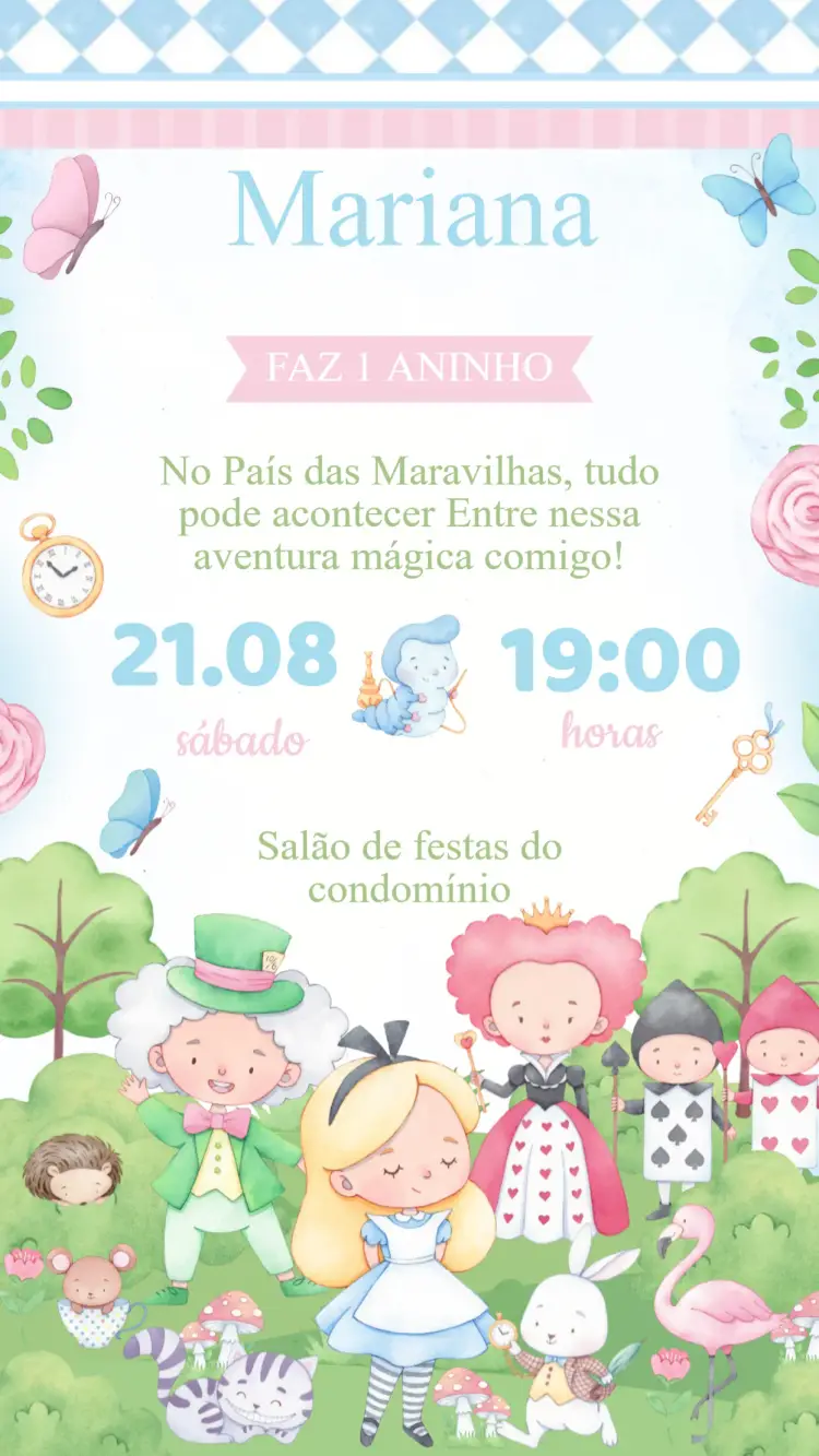 Convite Aniversário Alice no País das Maravilhas