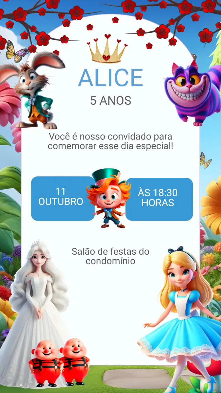 Convite Aniversário Alice no País das Maravilhas