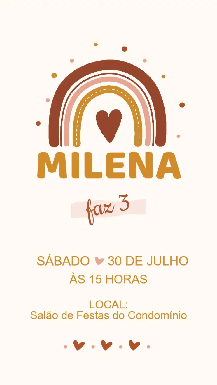 Convite Convite Aniversário Arco Iris Boho – tema Aniversário Infantil boho, arco-íris, cores suaves, elementos naturais, estilo lúdico